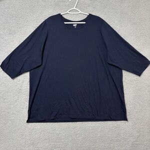 Work Casual Cotton Shirt Navy Blue Elbow Sleeve Side Slits Relaxed 3X Lands' End